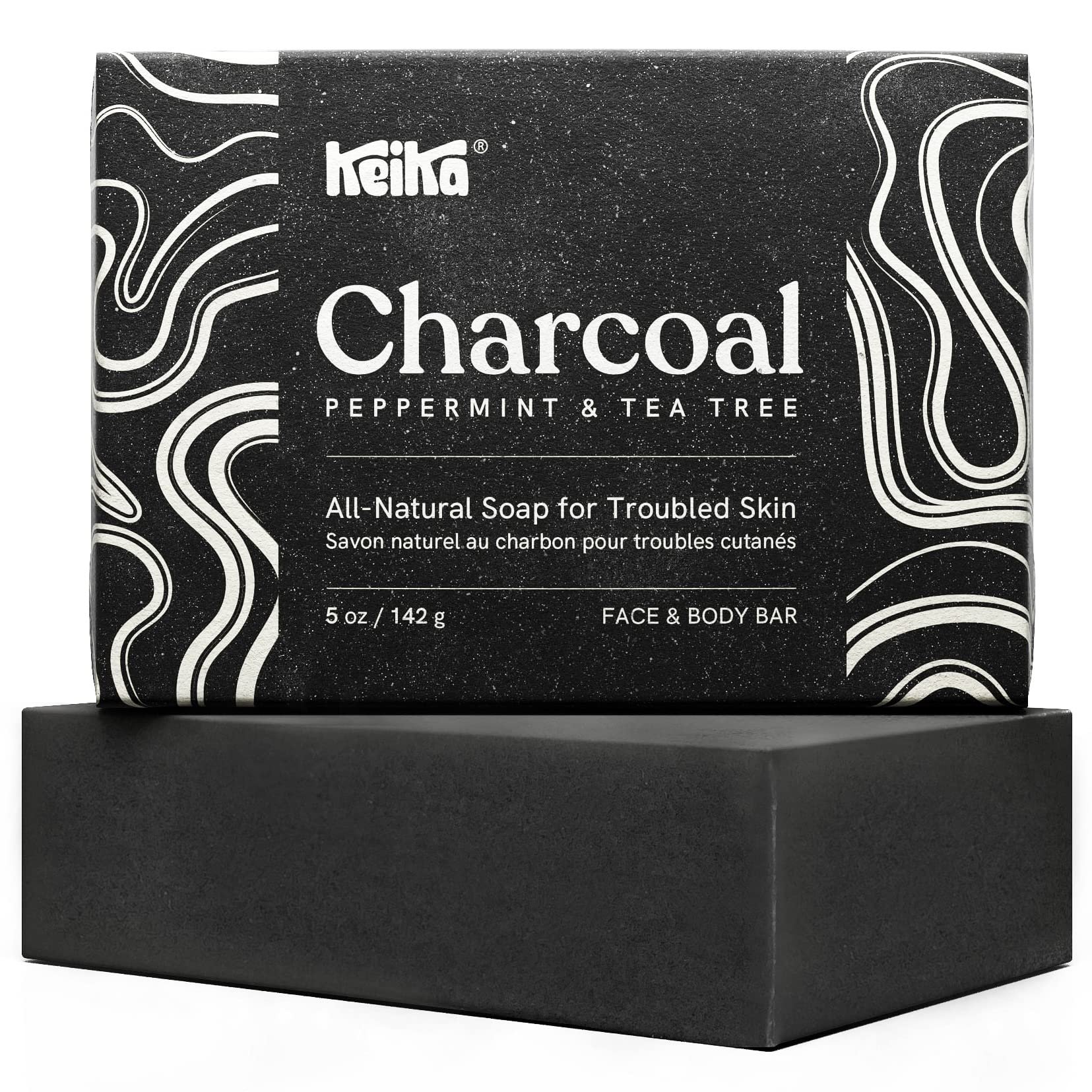 Keika Charcoal Black Soap Bar for face and body - gentle cleanse for all skin types.