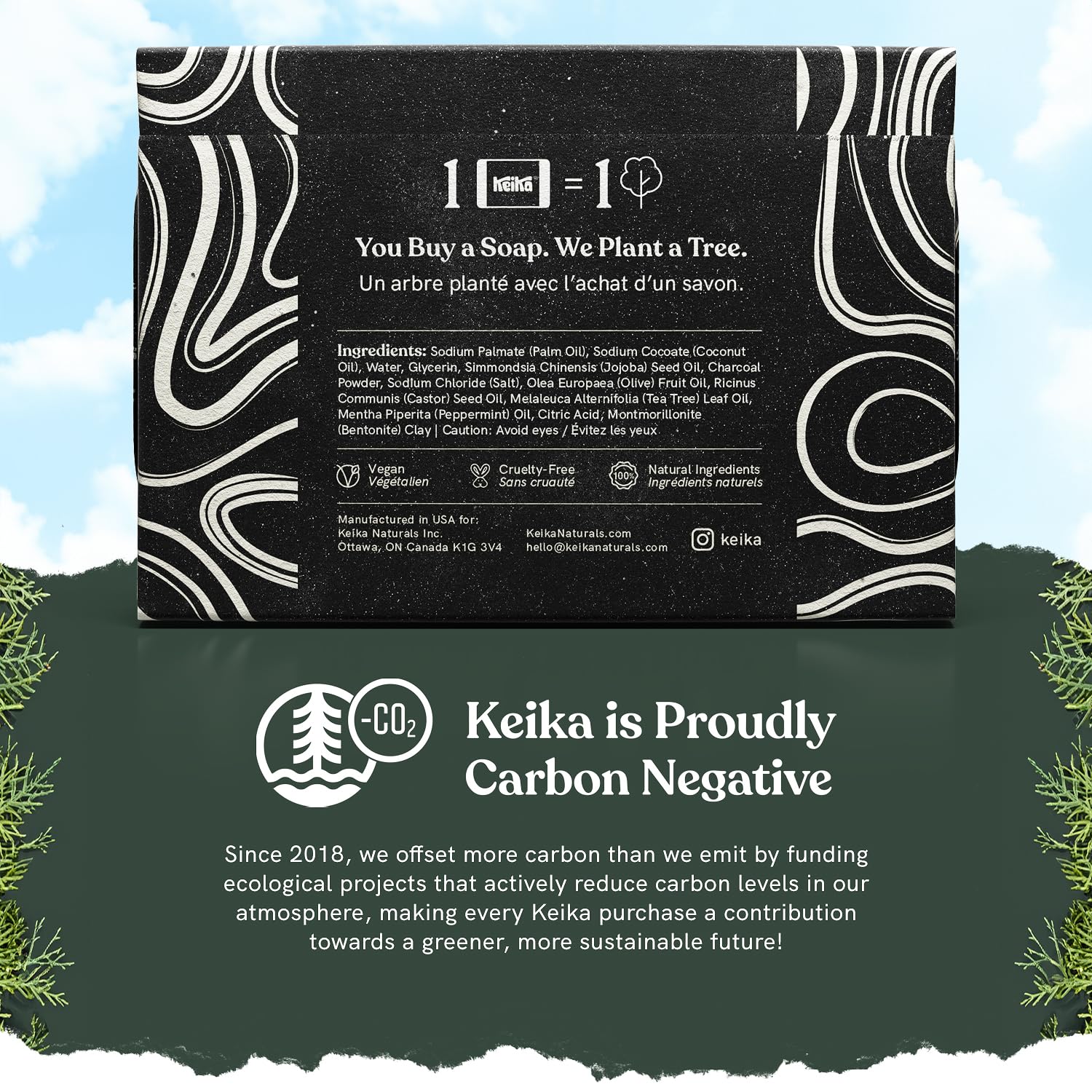 Keika Charcoal Black Soap Bar - peppermint tea tree scent for an invigorating cleanse.