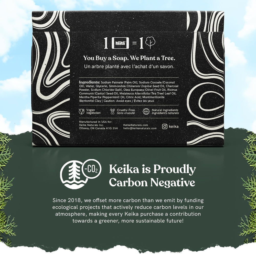 Keika Charcoal Black Soap Bar - peppermint tea tree scent for an invigorating cleanse.