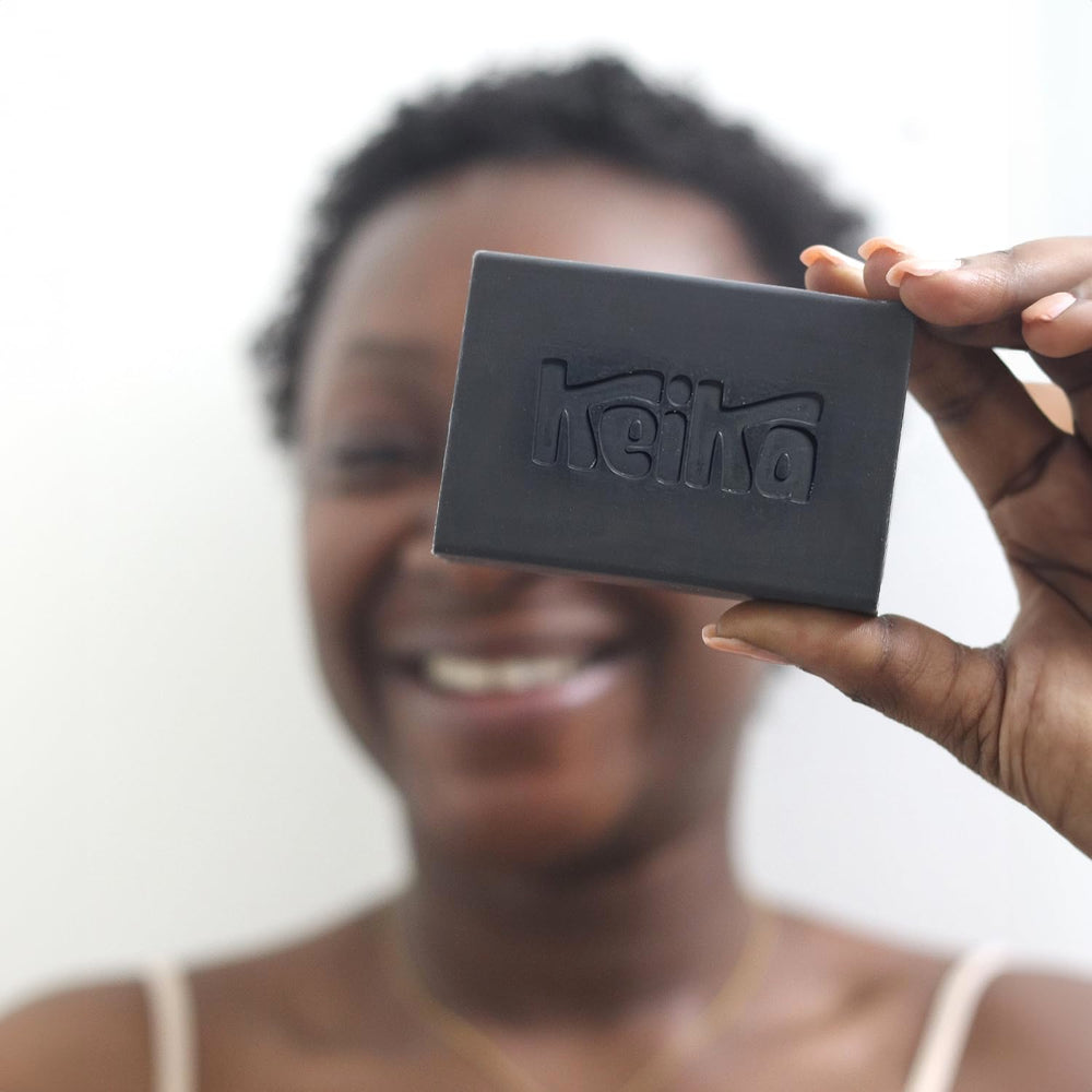Keika Charcoal Black Soap Bar - rich foam with a smooth, premium texture.