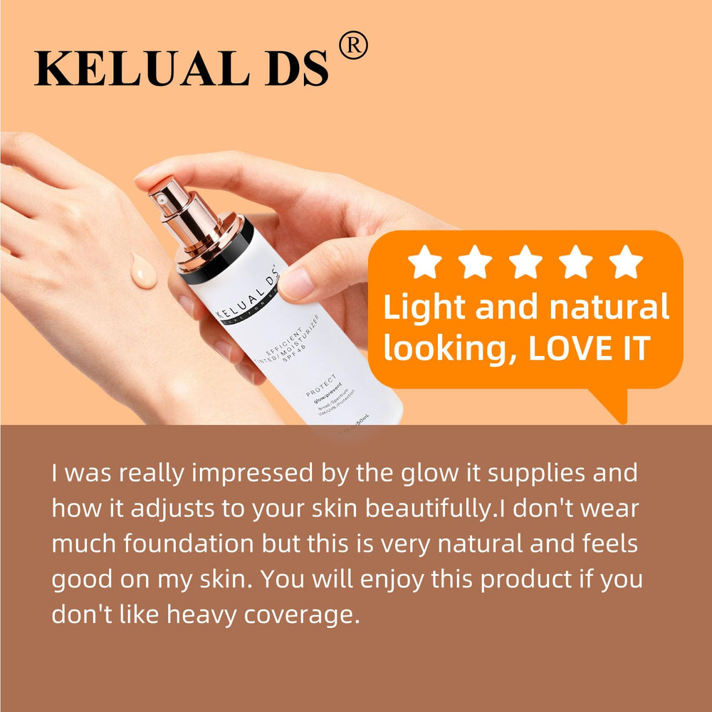 KELUAL DS: muestra de tono natural en la piel, cobertura ligera.