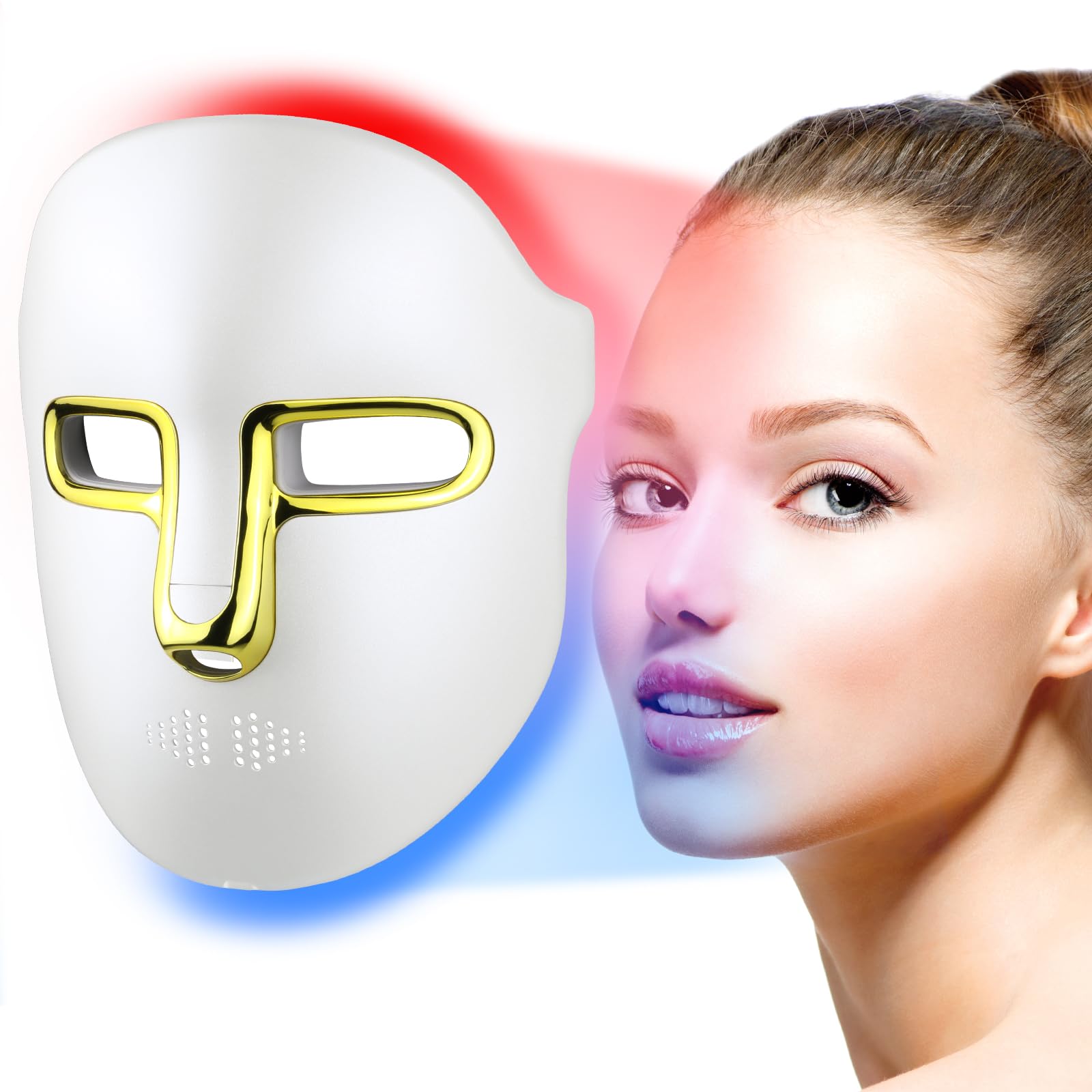 Kelyoo red-blue LED face mask front view promoting anti-aging and clearer skin