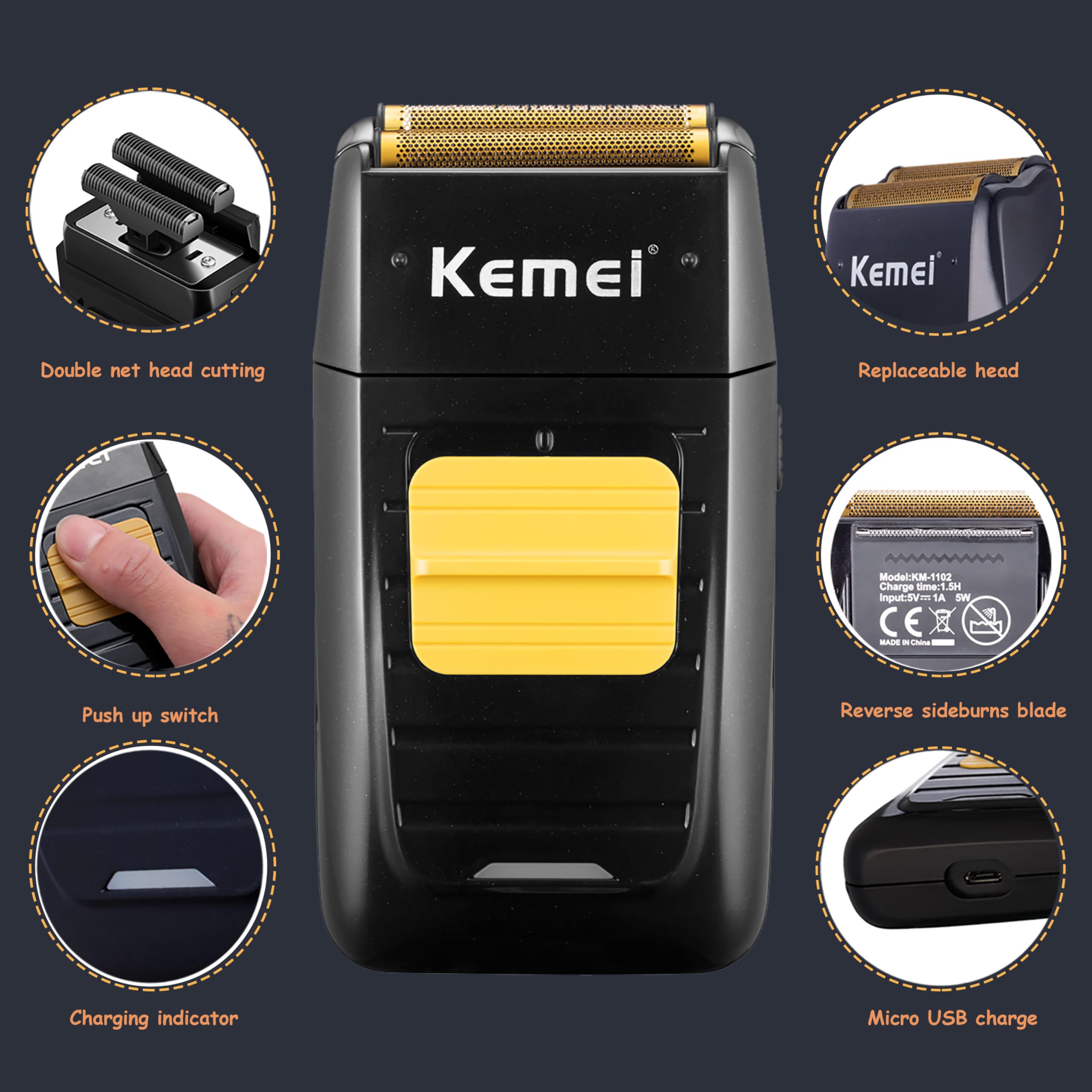 KEMEI 1102 foil shaver with floating heads for smooth skin