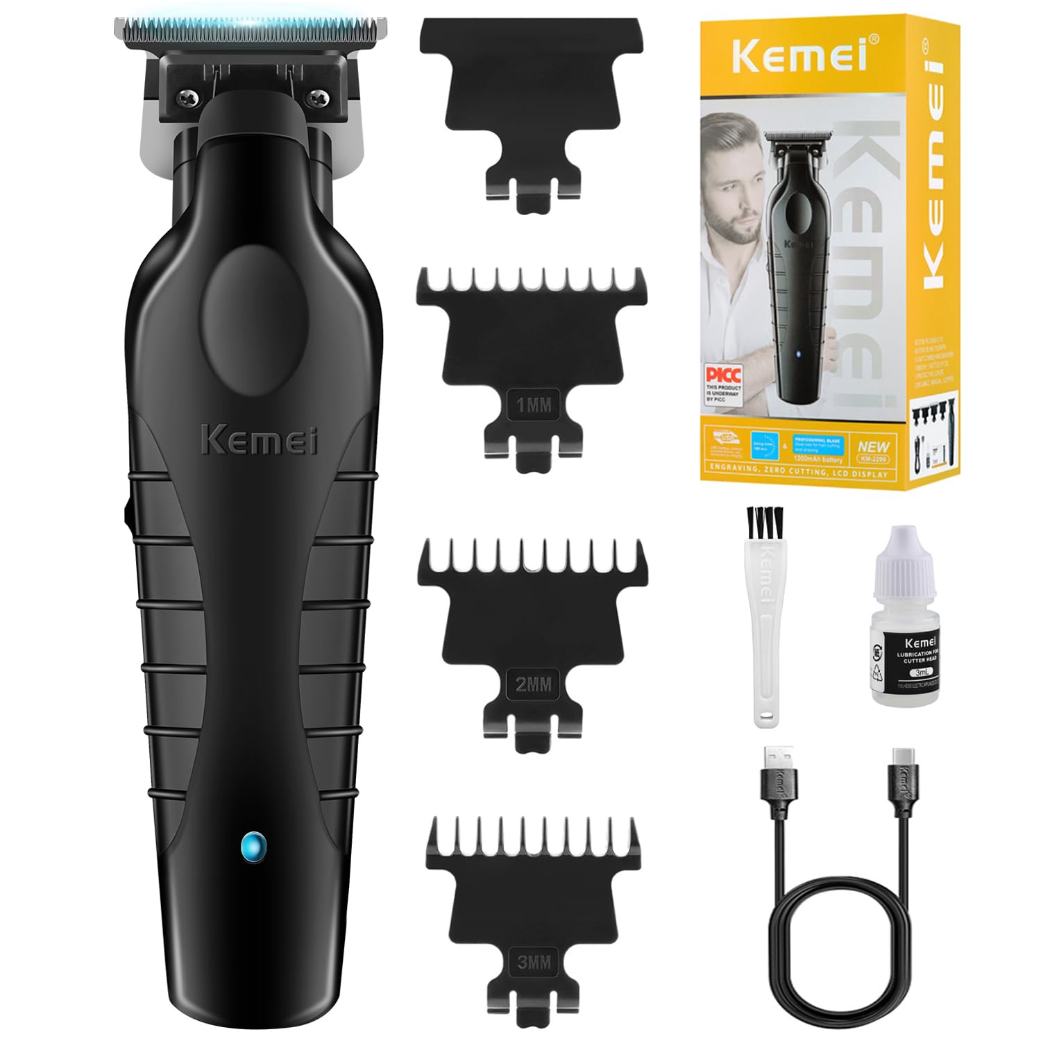 KEMEI 2299 cordless trimmer front view for precise grooming