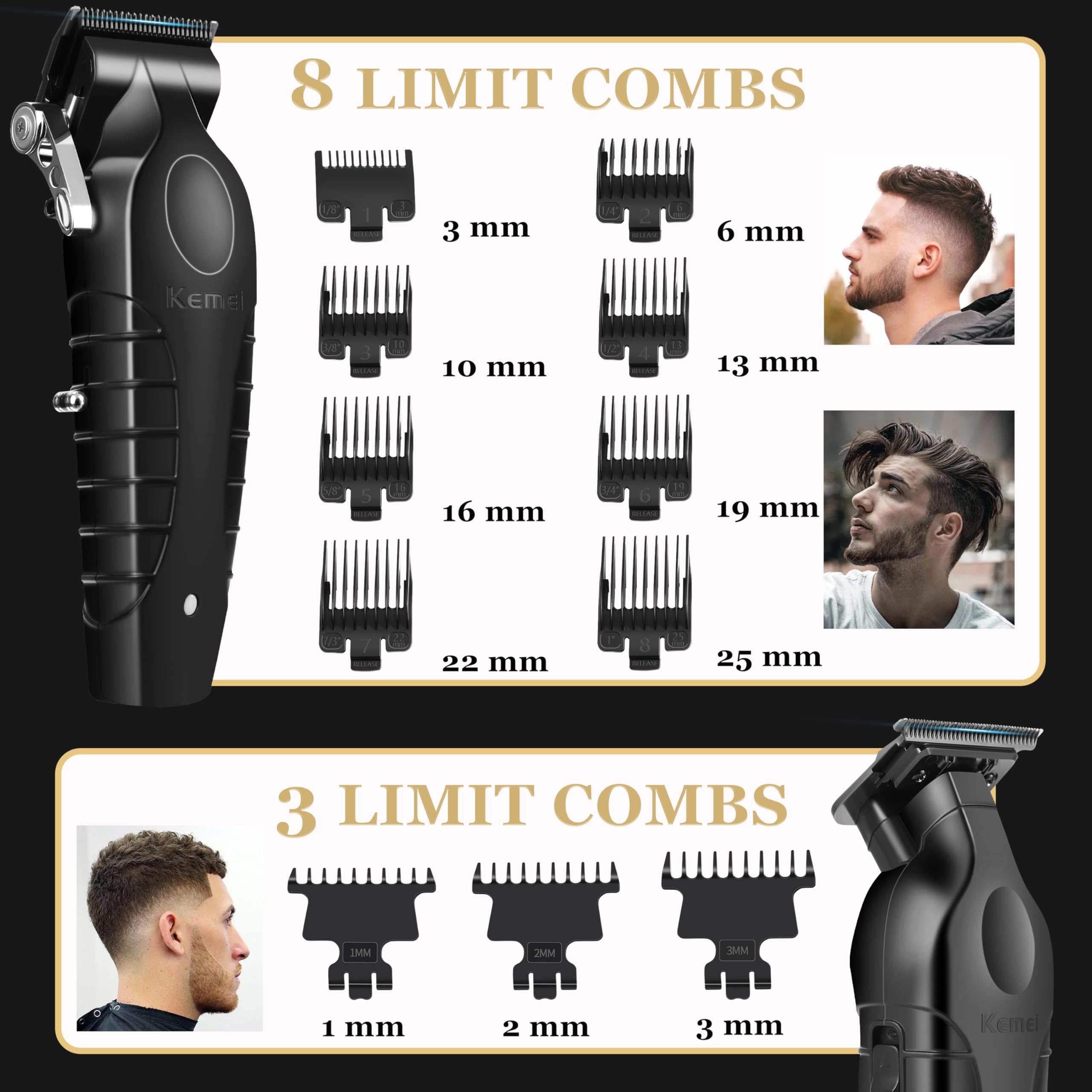 KEMEI 3-piece detail combs for precise edge finishing