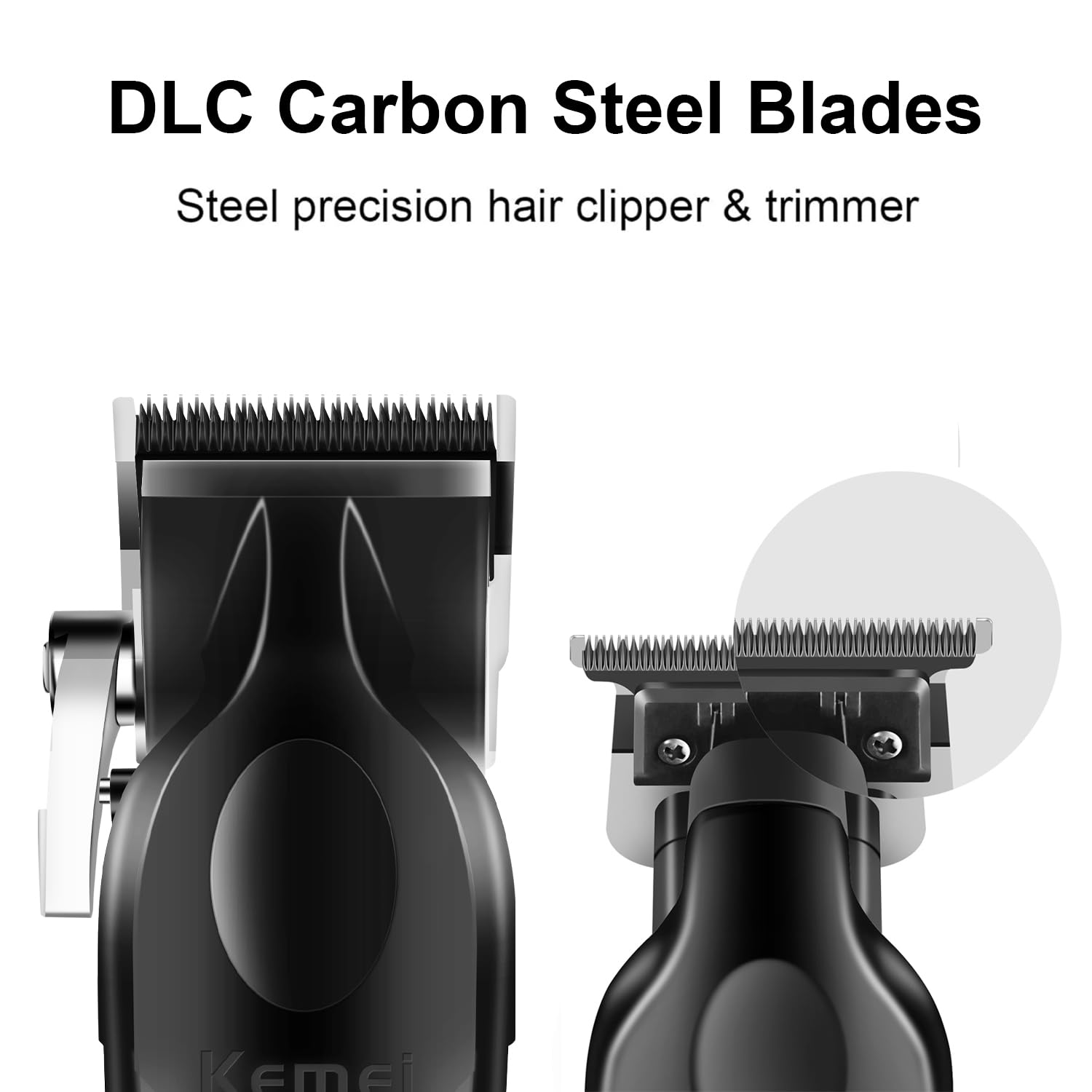 KEMEI cordless haircutting clipper front view for travel-ready styling.