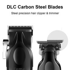 KEMEI cordless haircutting clipper front view for travel-ready styling.