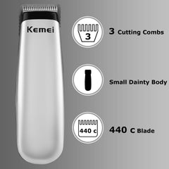 KEMEI Mini Hair Trimmer sleek silver body for modern styling