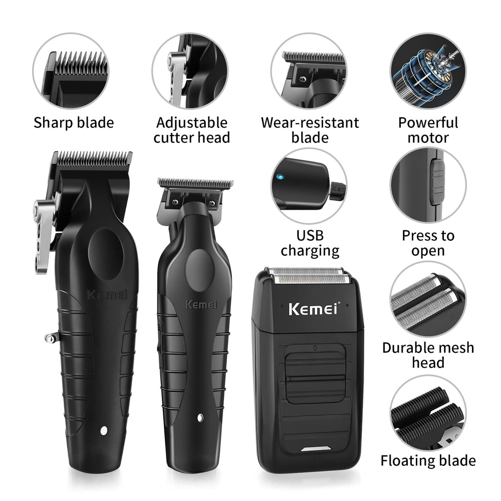 KEMEI trimmer with fade blade zoom for seamless fade grooming.