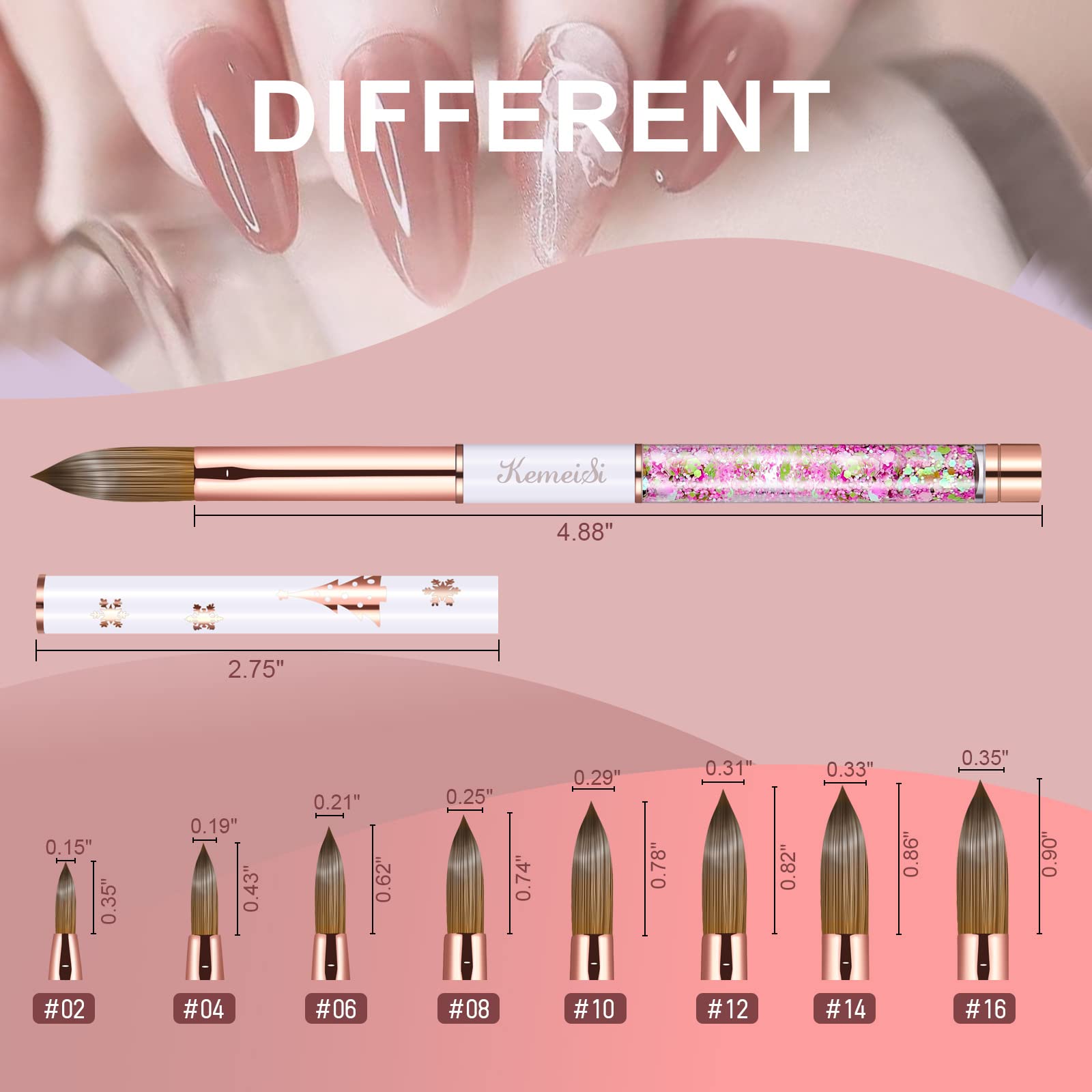 KEMEISI acrylic nail brush oval shape in action for smooth nail art