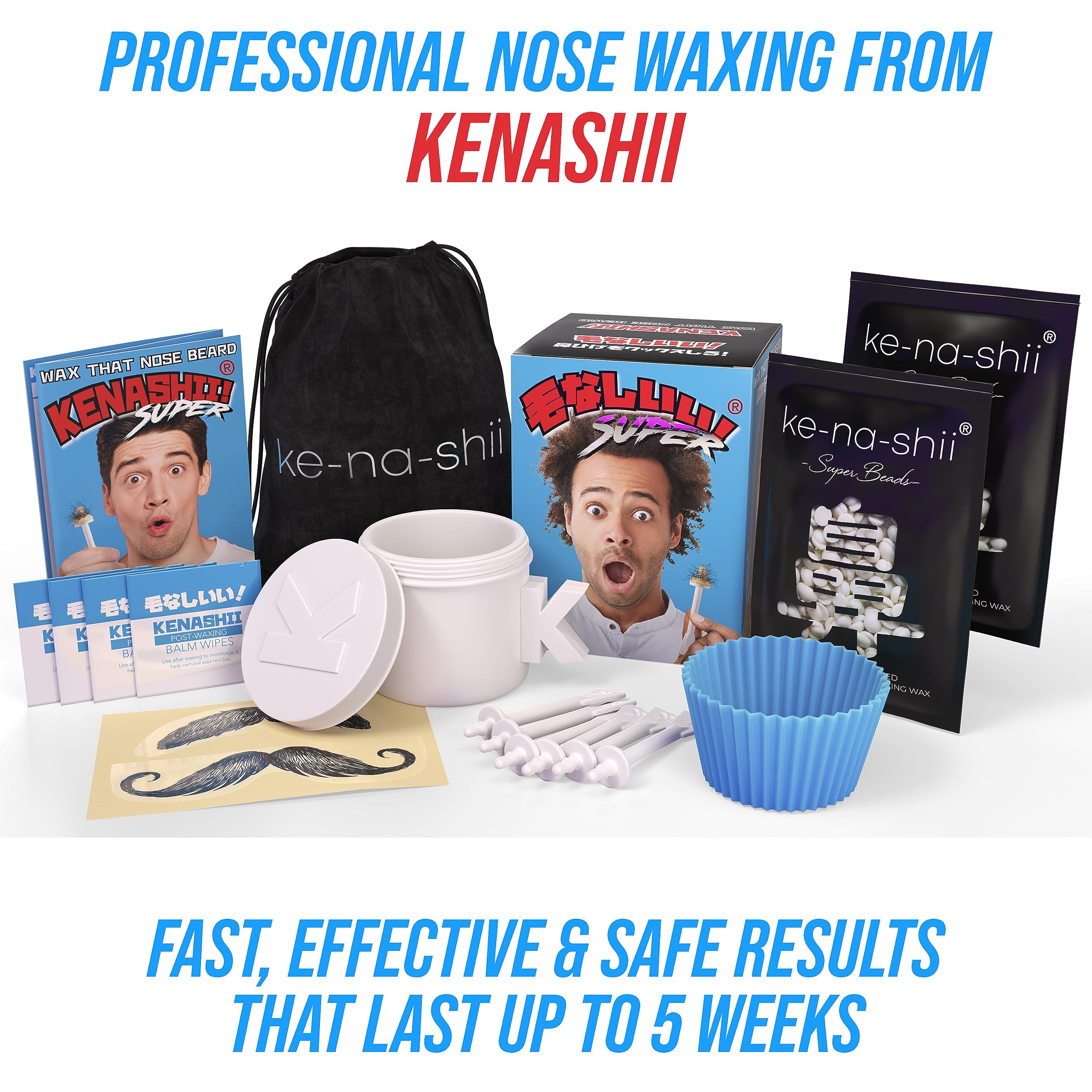 Kenashii kit mustache guards protect facial hair during waxing.