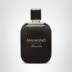 Kenneth Cole Mankind Hero bottle side view blending mountain freshness with warm wood notes.