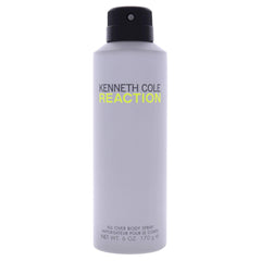 Kenneth Cole Reaction body spray bottle front view, indicating citrus-green woody freshness.