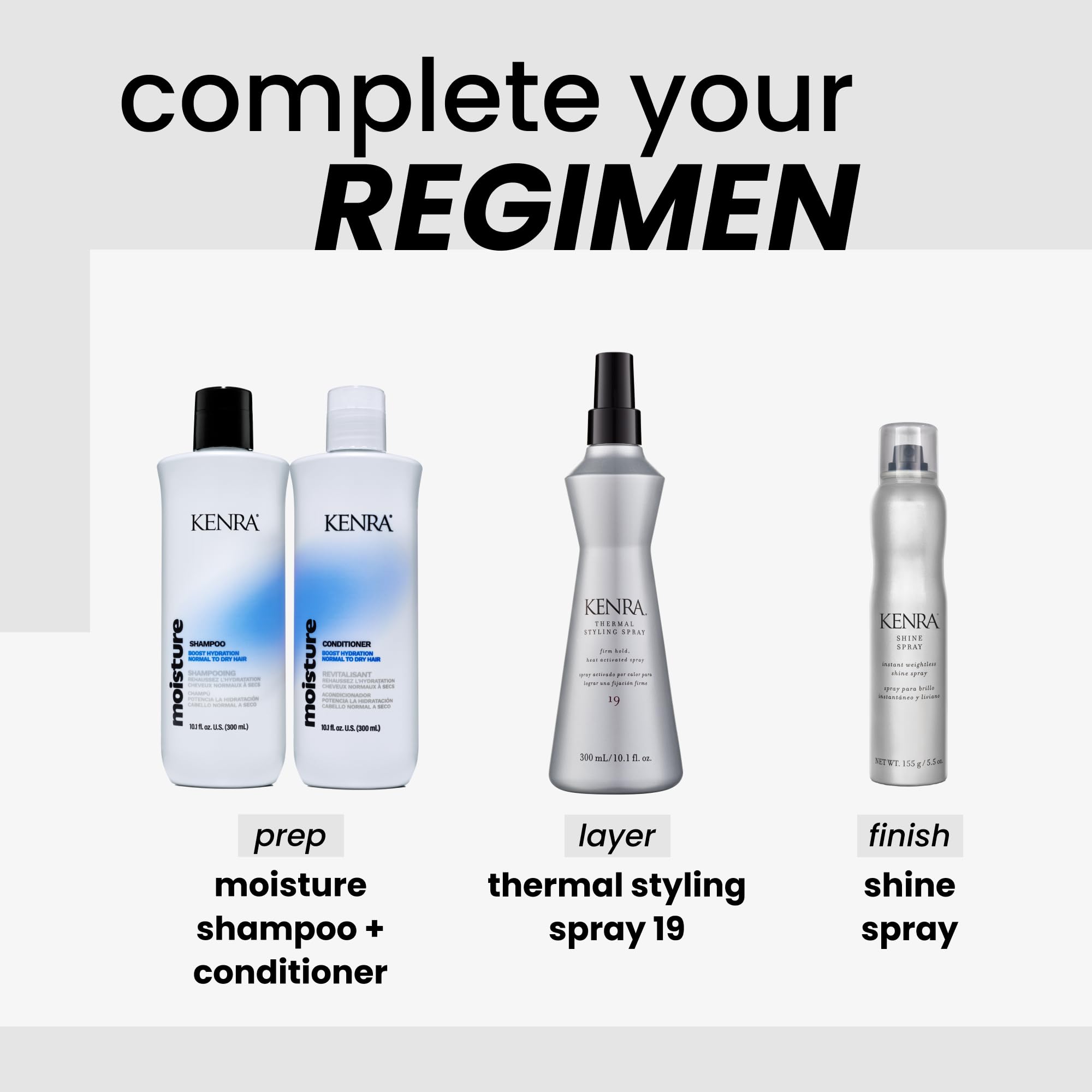 Kenra aerosol térmico controla el frizz y pelitos para un look suave.