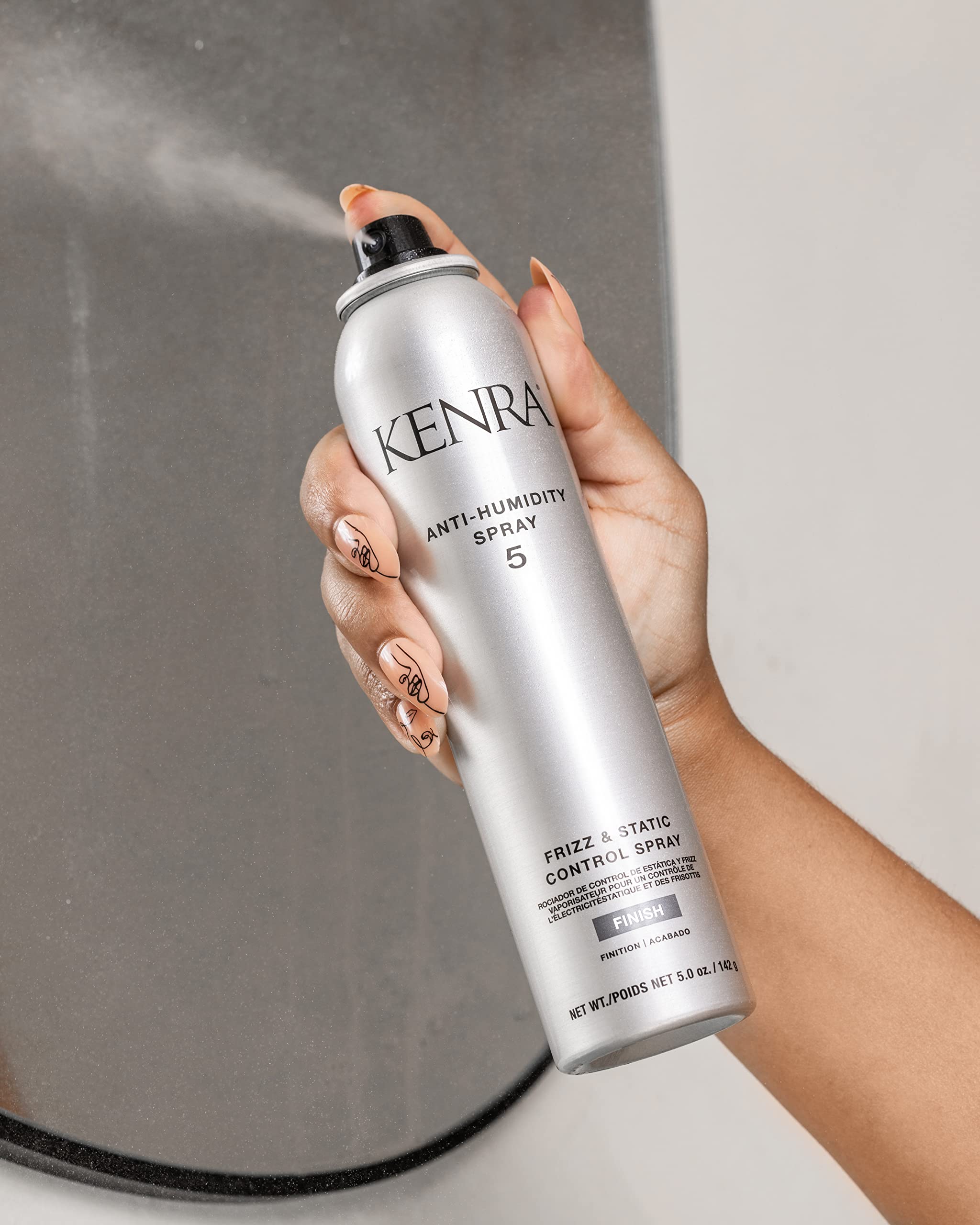 Kenra Anti-Humidity Spray 5 thermal protection up to 450°F during styling.