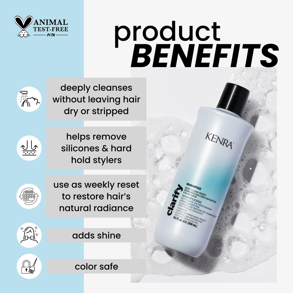 Kenra Clarify Shampoo label highlights willow bark extract for gentle clarification