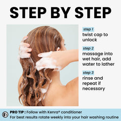 Kenra Clarify Shampoo being poured illustrates a weekly reset for color-safe results