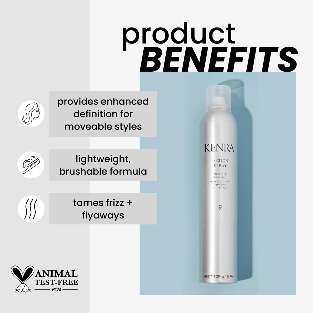 Close view of Kenra Design Spray 9 mist dispensing for even coverage.