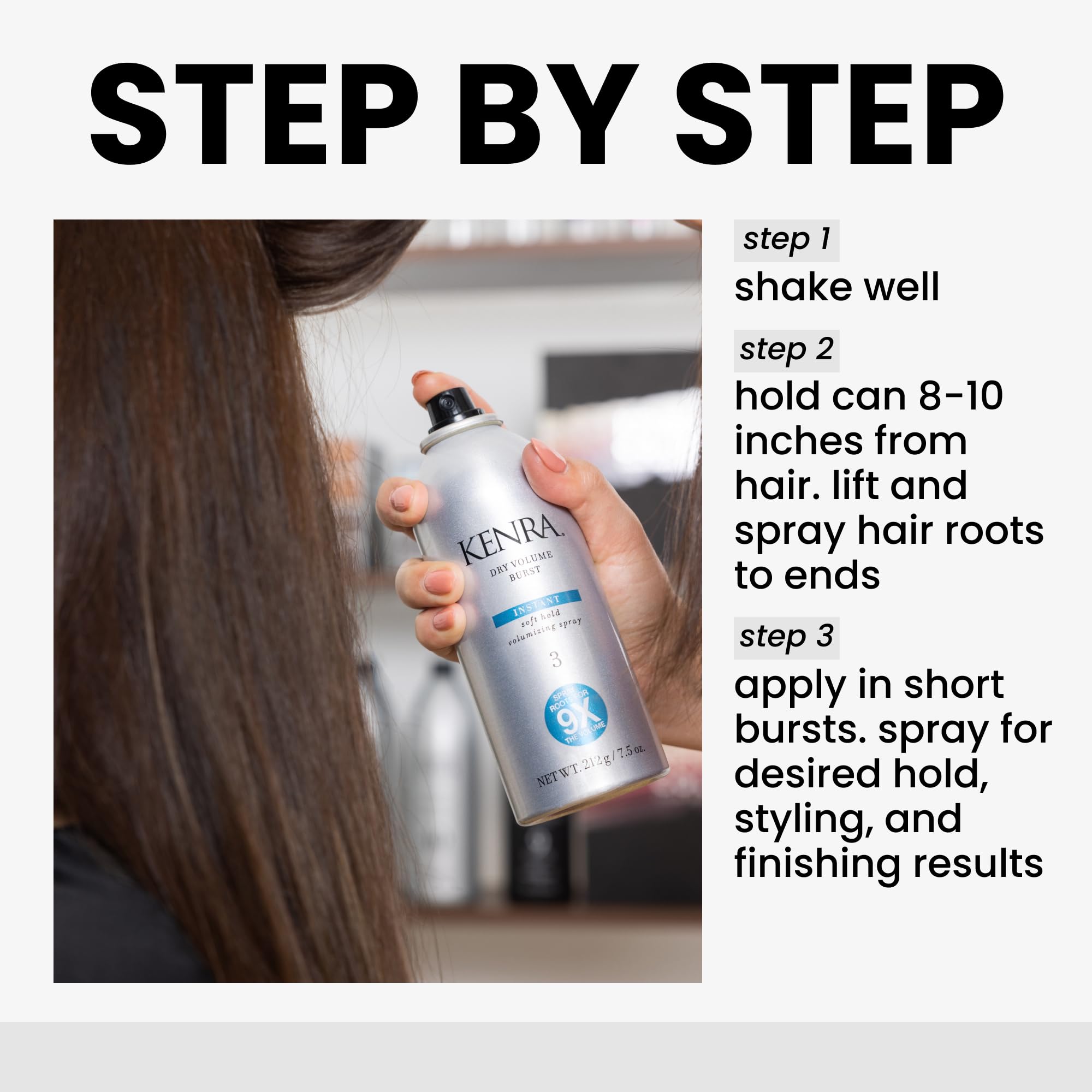 Kenra Dry Volume Burst 3 creates tousled texture with soft, flexible hold.
