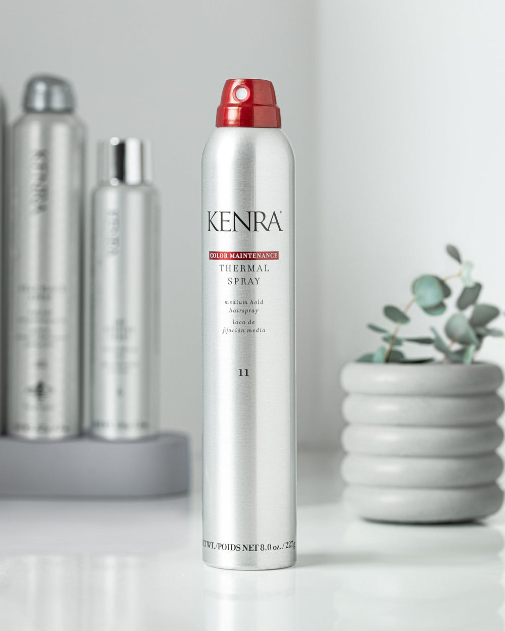 Kenra heat-protection 450F guards styles against high heat.