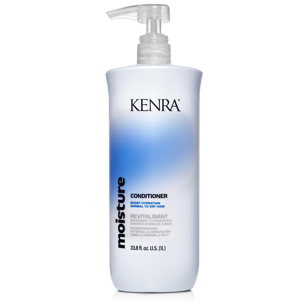 Kenra Moisture Conditioner bottle pouring shows hydrating formula for hair.