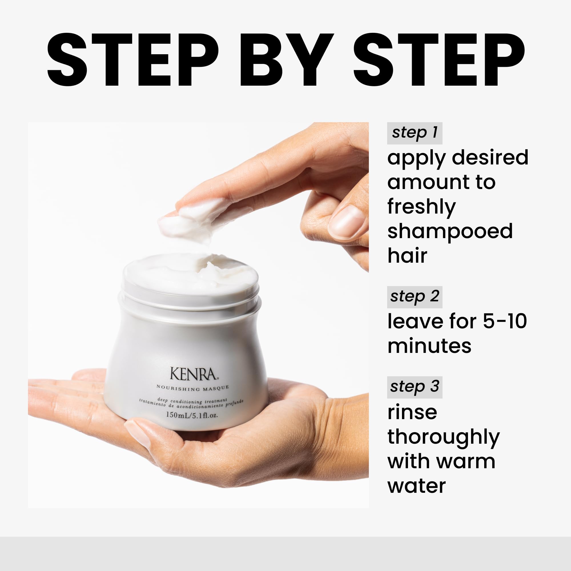 Kenra Nourishing Masque hands applying masque to hair for moisture