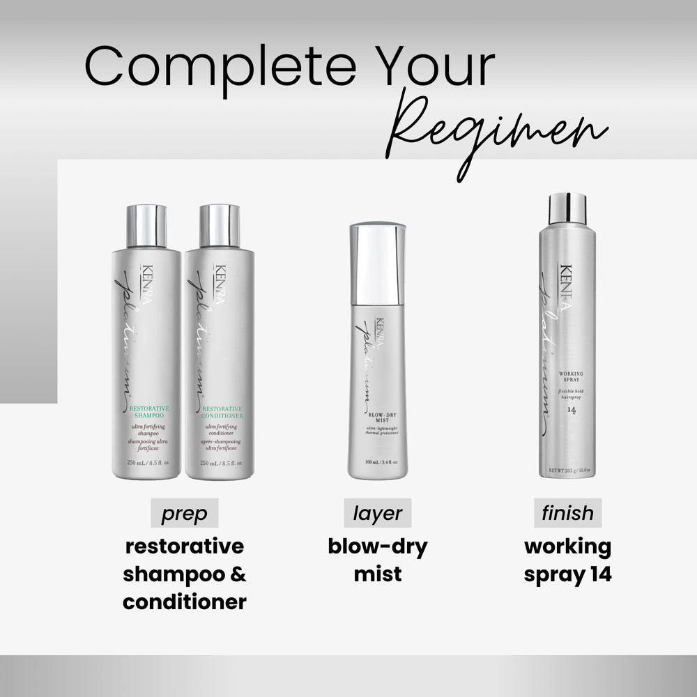 Kenra Platinum Blow-Dry Mist ideal for fine to medium hair smoothing.