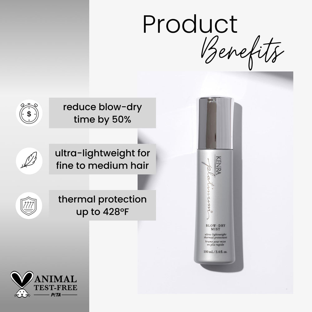 Kenra Platinum Blow-Dry Mist spray-action highlights detangling during styling.