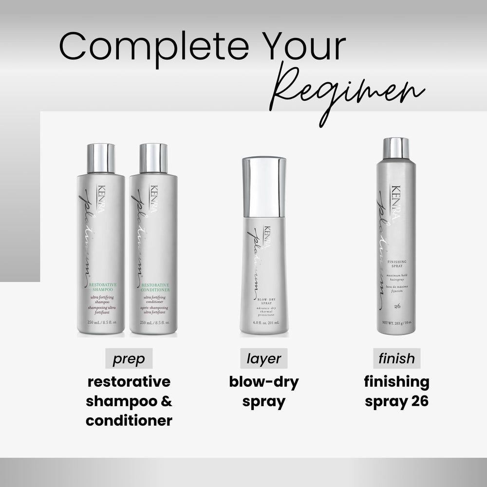 Kenra Platinum Blow-Dry Spray en atomizador protege contra el calor para cabello medio a grueso.