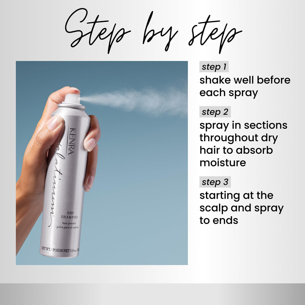 Applying Kenra Platinum Dry Shampoo on dry hair to absorb oil