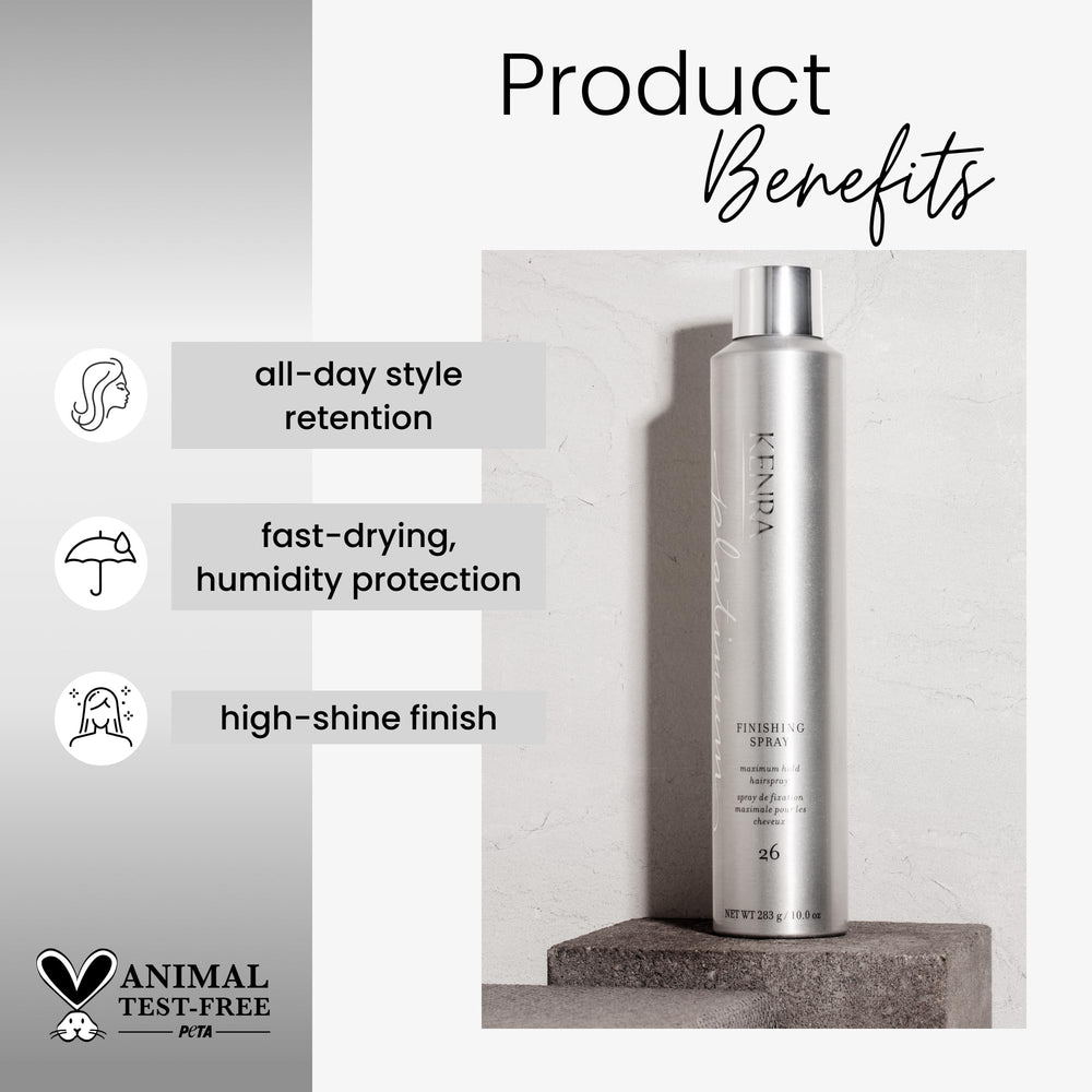 Kenra Platinum Finishing Spray 26 mist for quick set and finish.