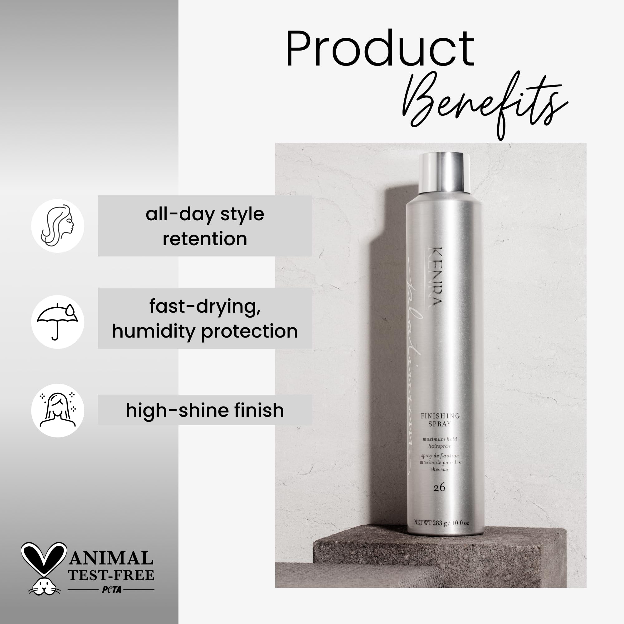 Kenra Platinum Finishing Spray nozzle-mist for fast-drying application and even coverage.