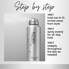 Kenra Platinum Heat Block Spray 22 bottle emitting high shine on styled hair.