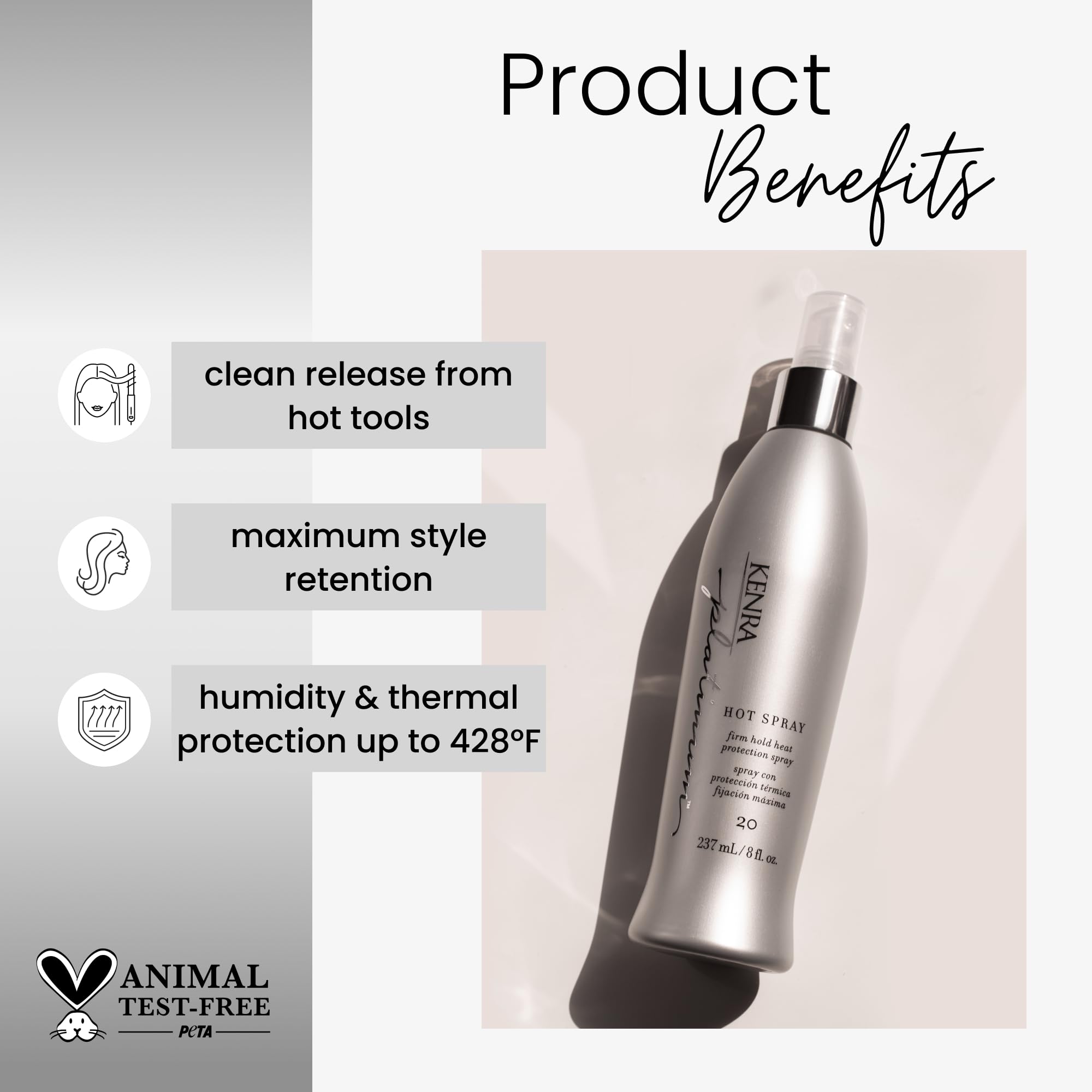Kenra Platinum Hot Spray 20 mist application provides even heat coverage