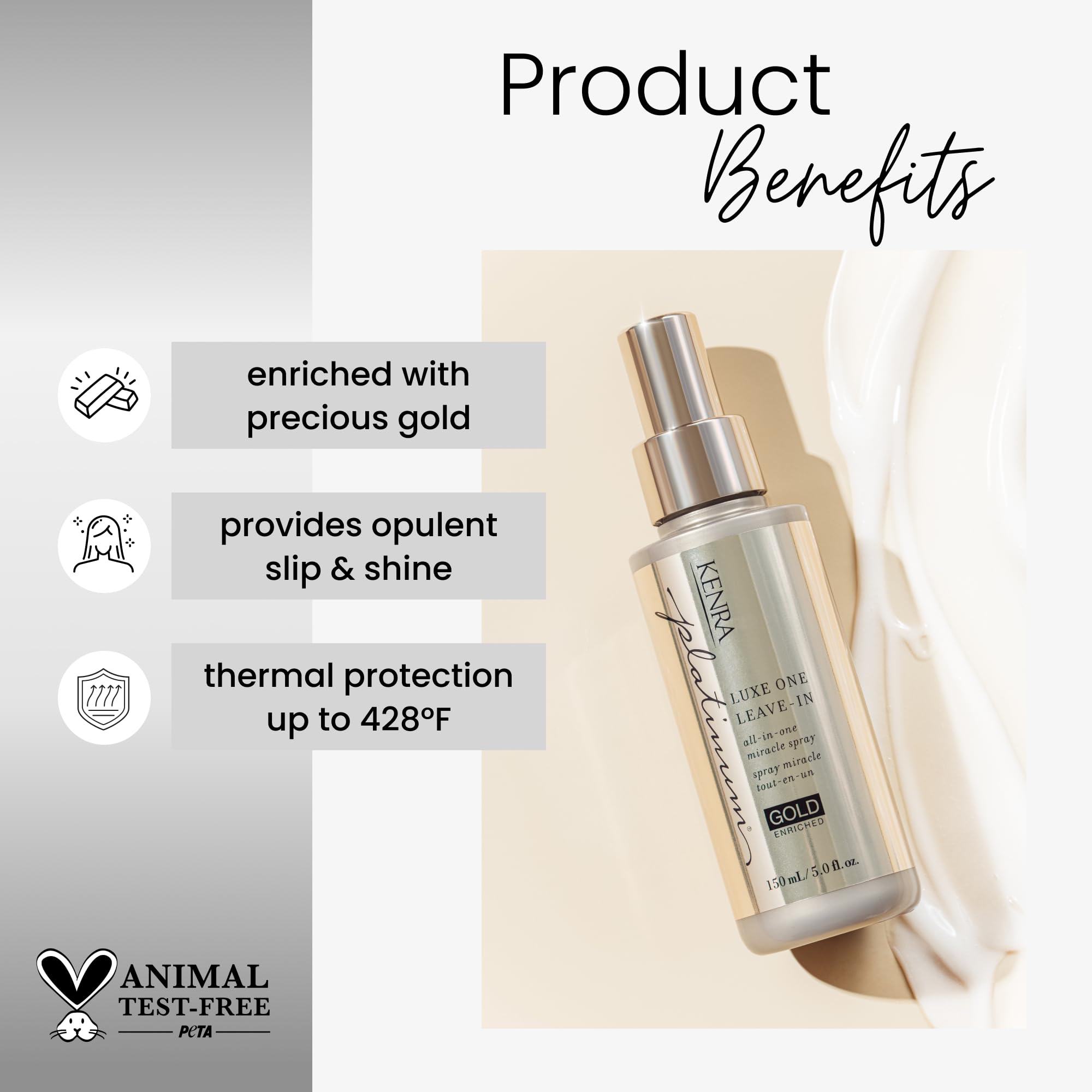 Kenra Luxe One mist sprayer delivering a fine, even application for easy styling.
