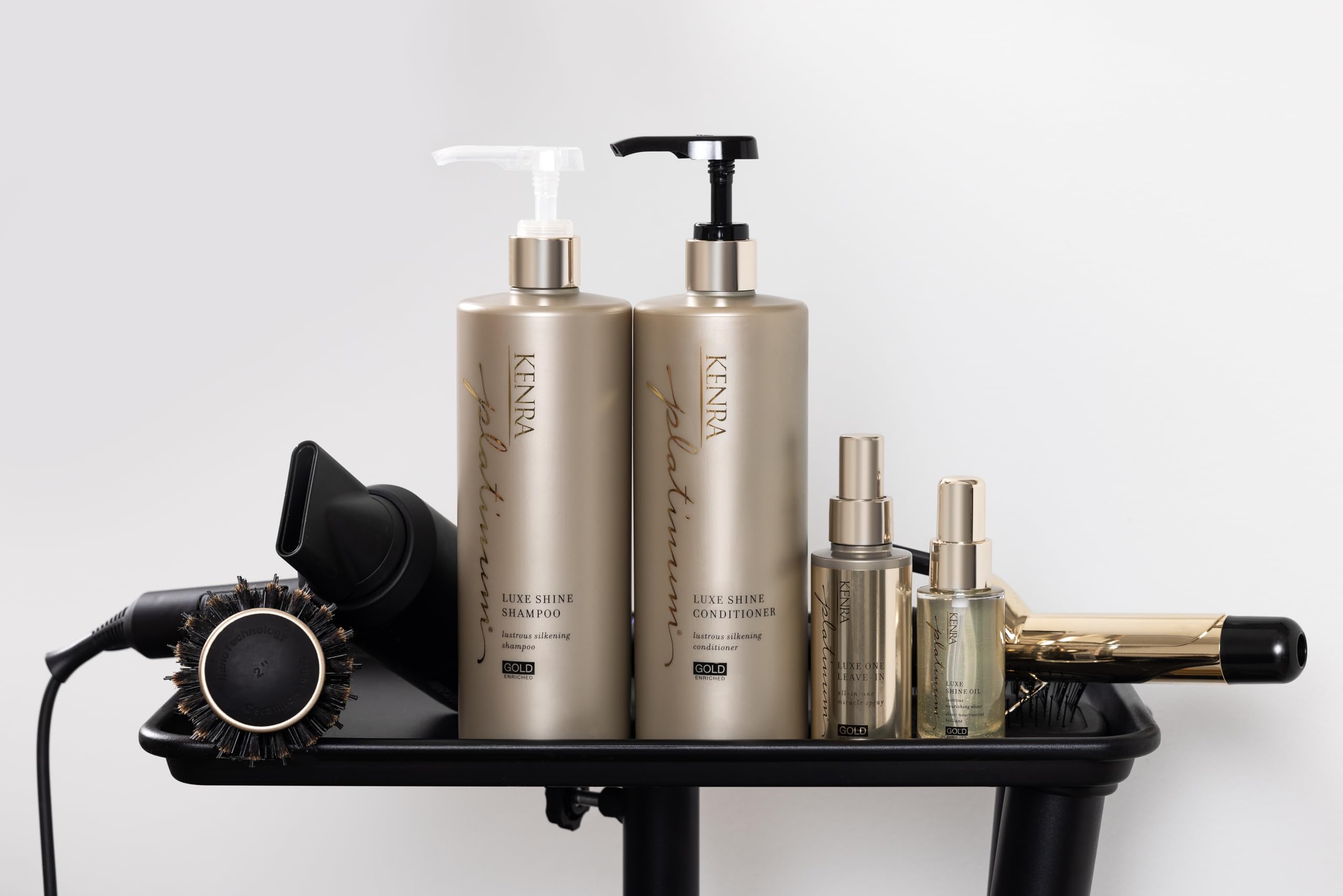 Packaging of Kenra Luxe Shine Oil emphasizes premium salon-grade care.
