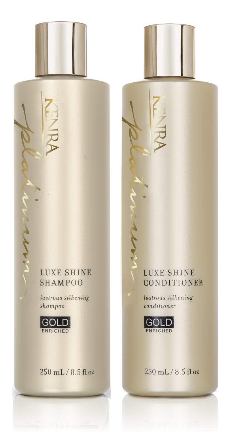 Kenra Platinum Luxe Shine shampoo bottle highlights premium care for radiant hair