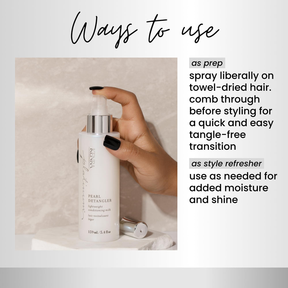 Kenra Platinum Pearl Detangler offers lightweight conditioning milk for all hair types
