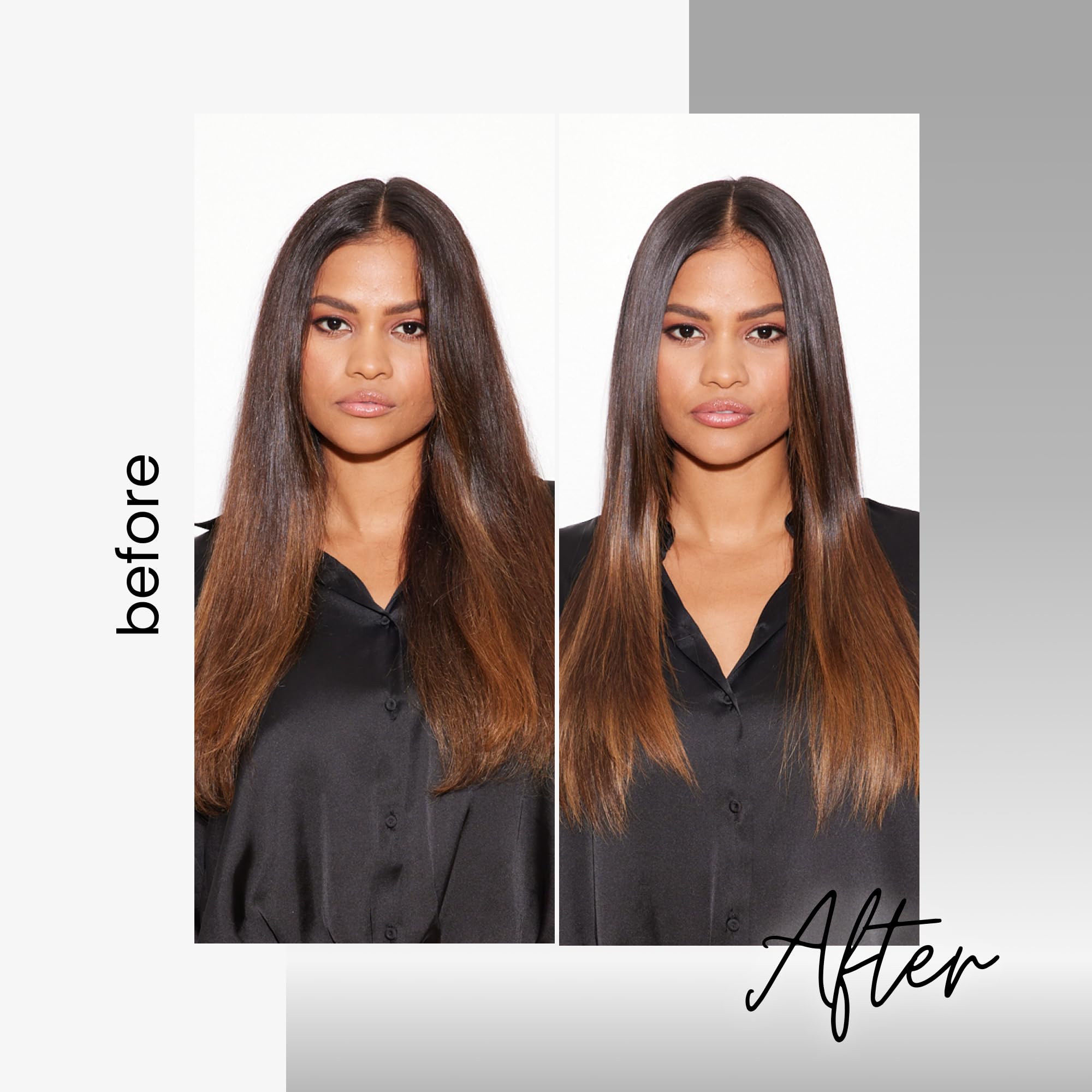 Smoothing of dry hair ends with Kenra gloss for a polished look.