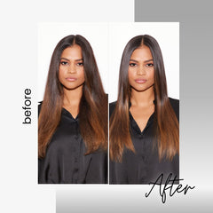 Smoothing of dry hair ends with Kenra gloss for a polished look.