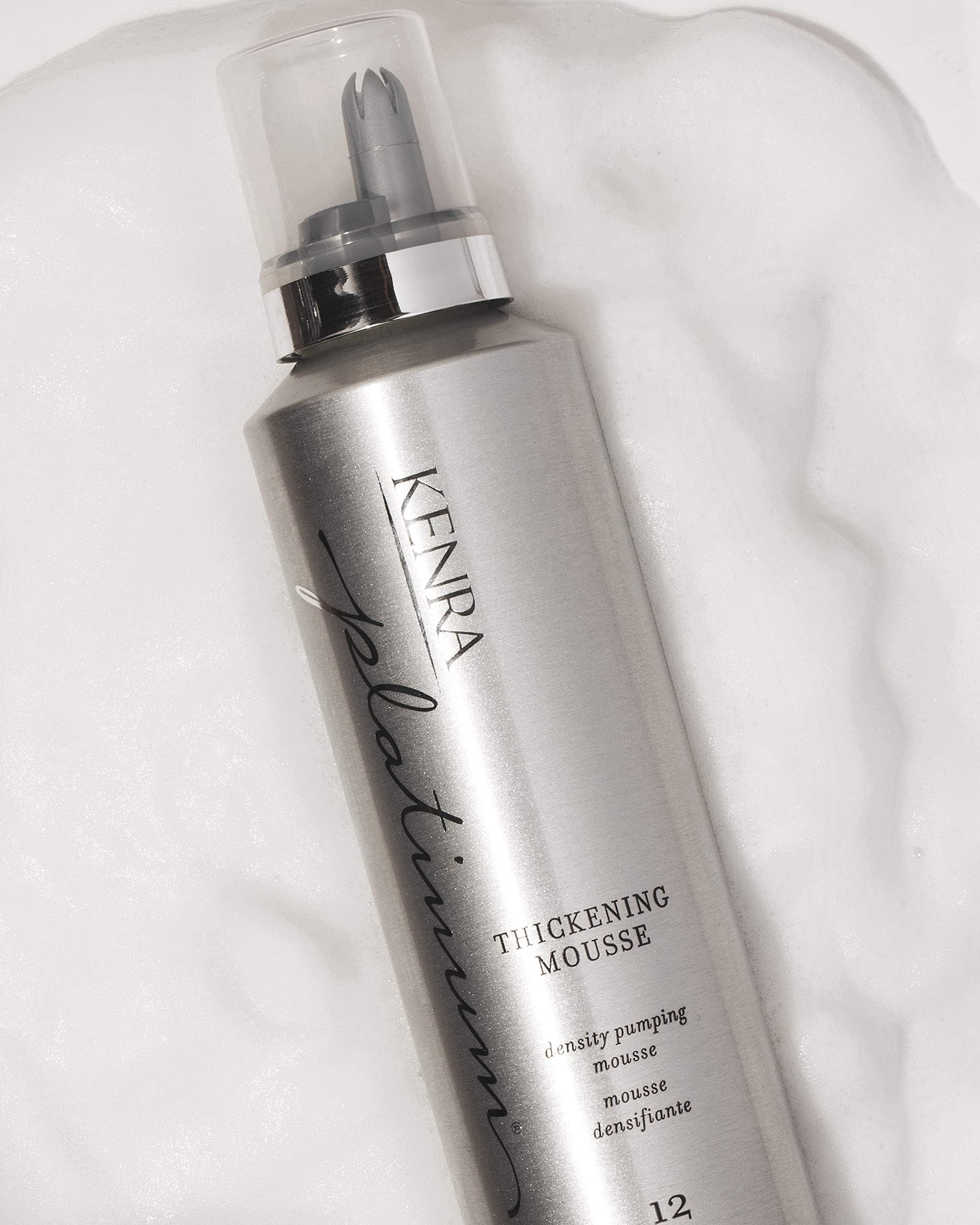Kenra Platinum Thickening Mousse 12 volume on styled hair demonstrates lift.