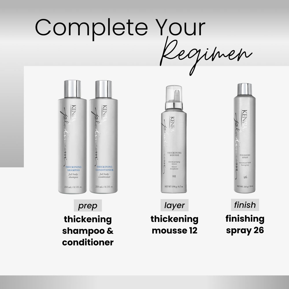 Kenra thickening mousse on hair model demonstrating volume and movement.