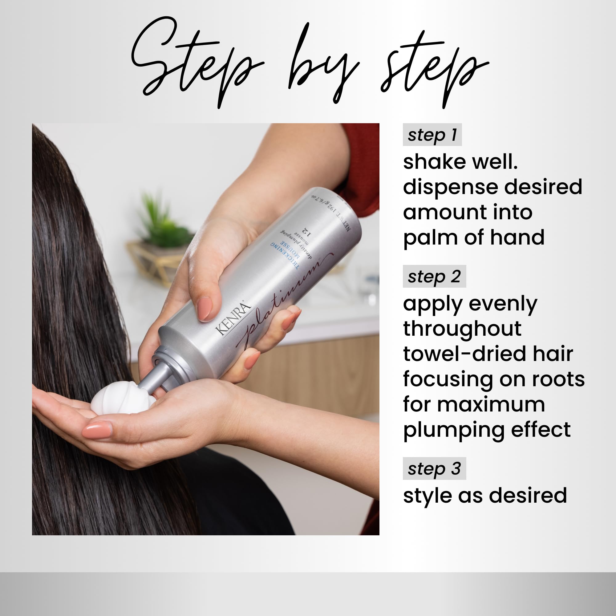 Kenra packaging with two bottles conveying value and density-boosting benefits.