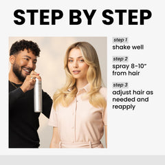 Hair with Kenra Perfect Medium Spray achieving silky, high shine finish.