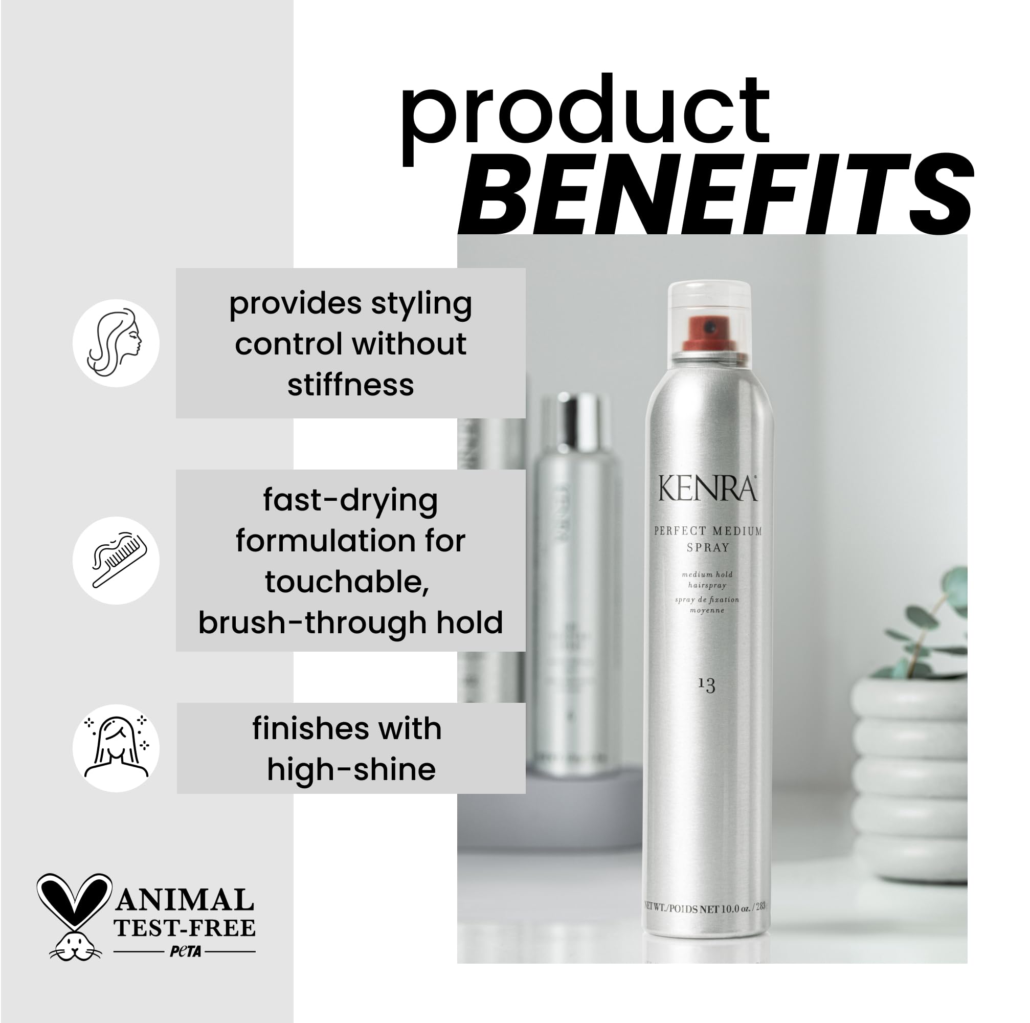Close-up of mist from Kenra Perfect Medium Spray for even coverage.