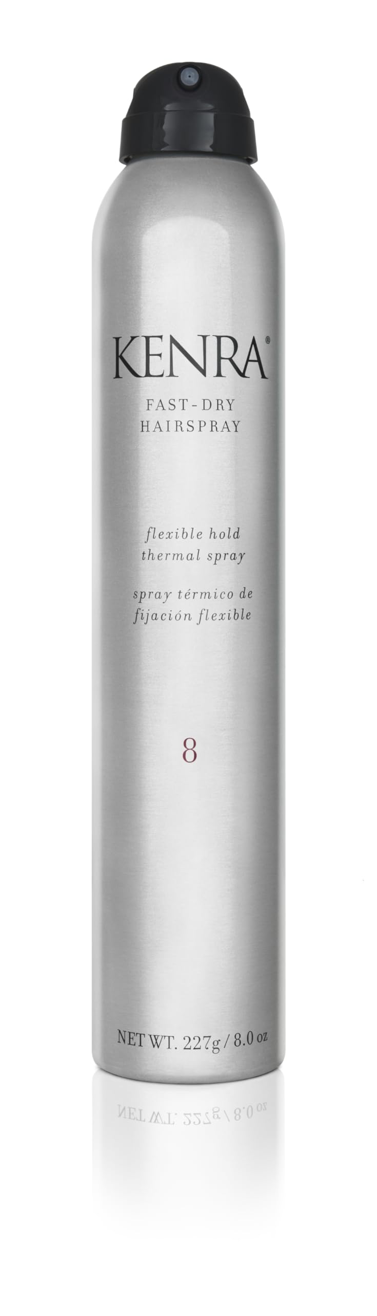 Kenra secado rápido aerosol: frasco que ofrece fijación ligera y uso diario.