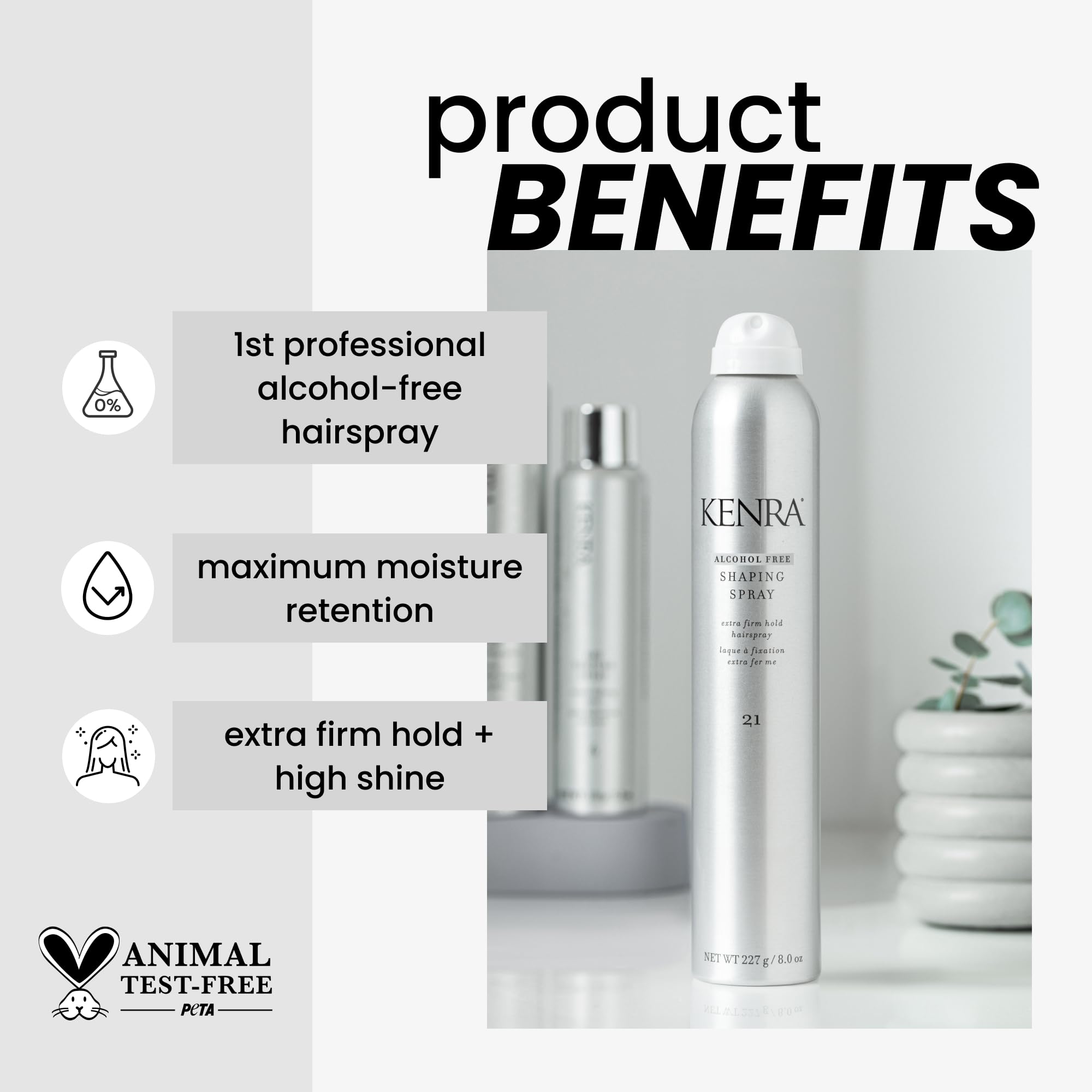 Kenra Shaping Spray 21, atomizador para aplicación suave y precisa.