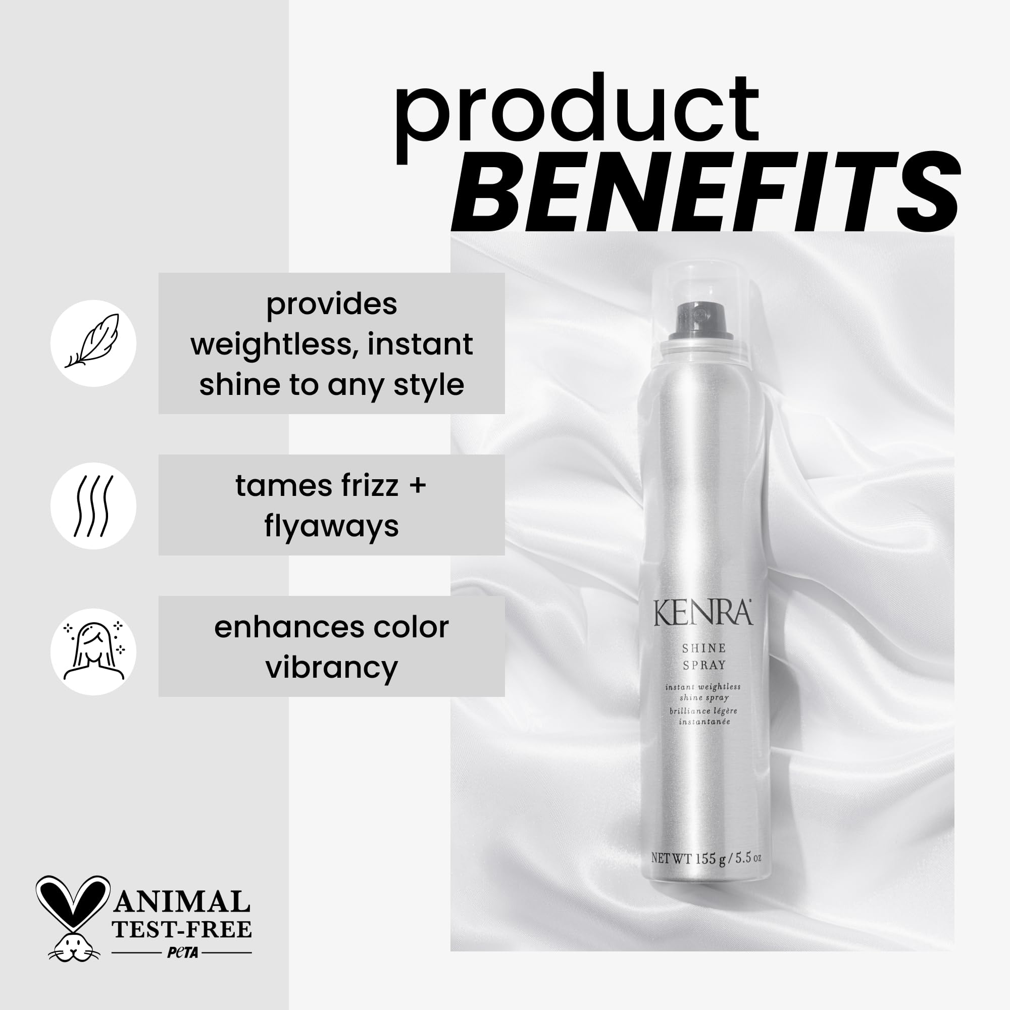 Kenra Shine Spray tames frizz and flyaways for a smoother finish.