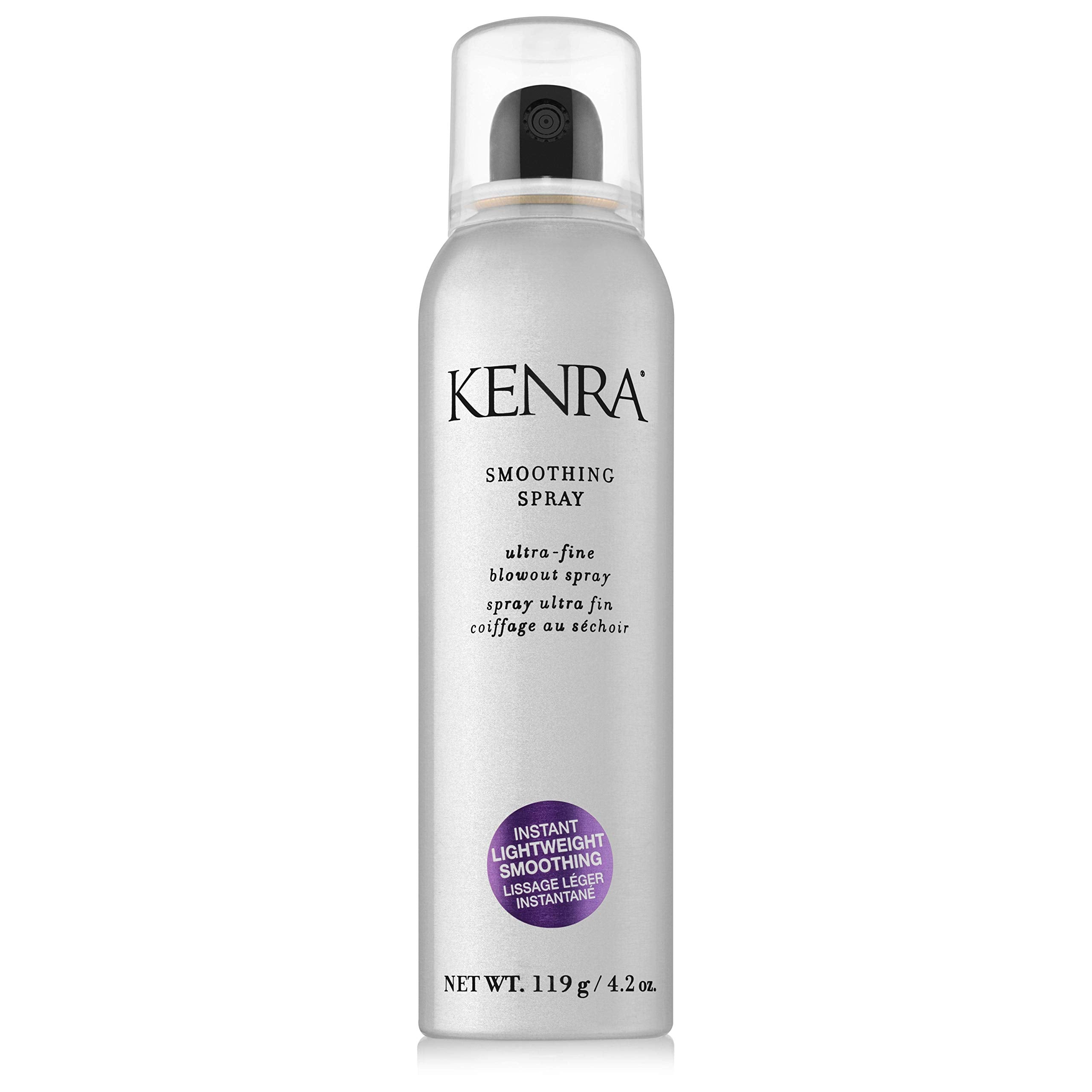 Kenra Smoothing Spray: botella con niebla ultrafina para un acabado suave y protección térmica.