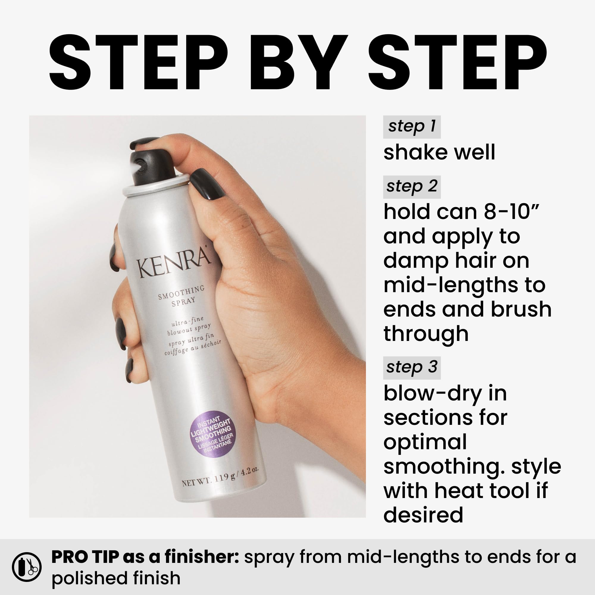 Kenra Smoothing Spray: spray ultrafino para brillo saludable y suavidad.